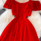 Red Chiffon Seaside Vacation Dress ,YM189