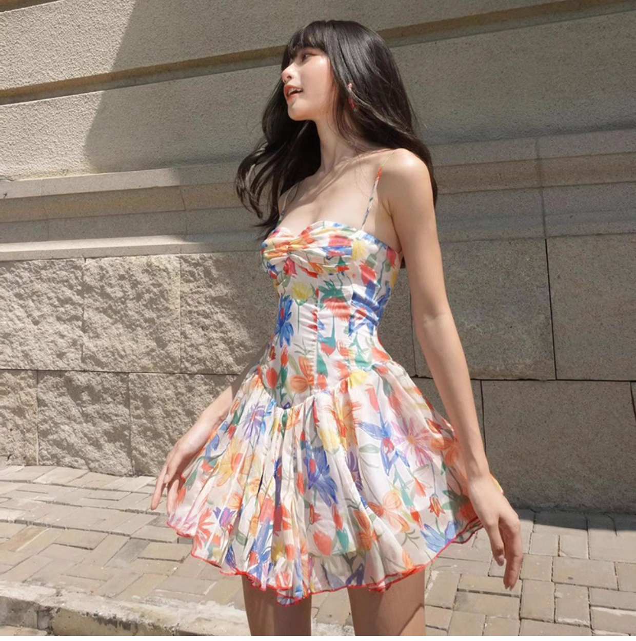 women's sweet colorful floral summer casual dress ,YM09