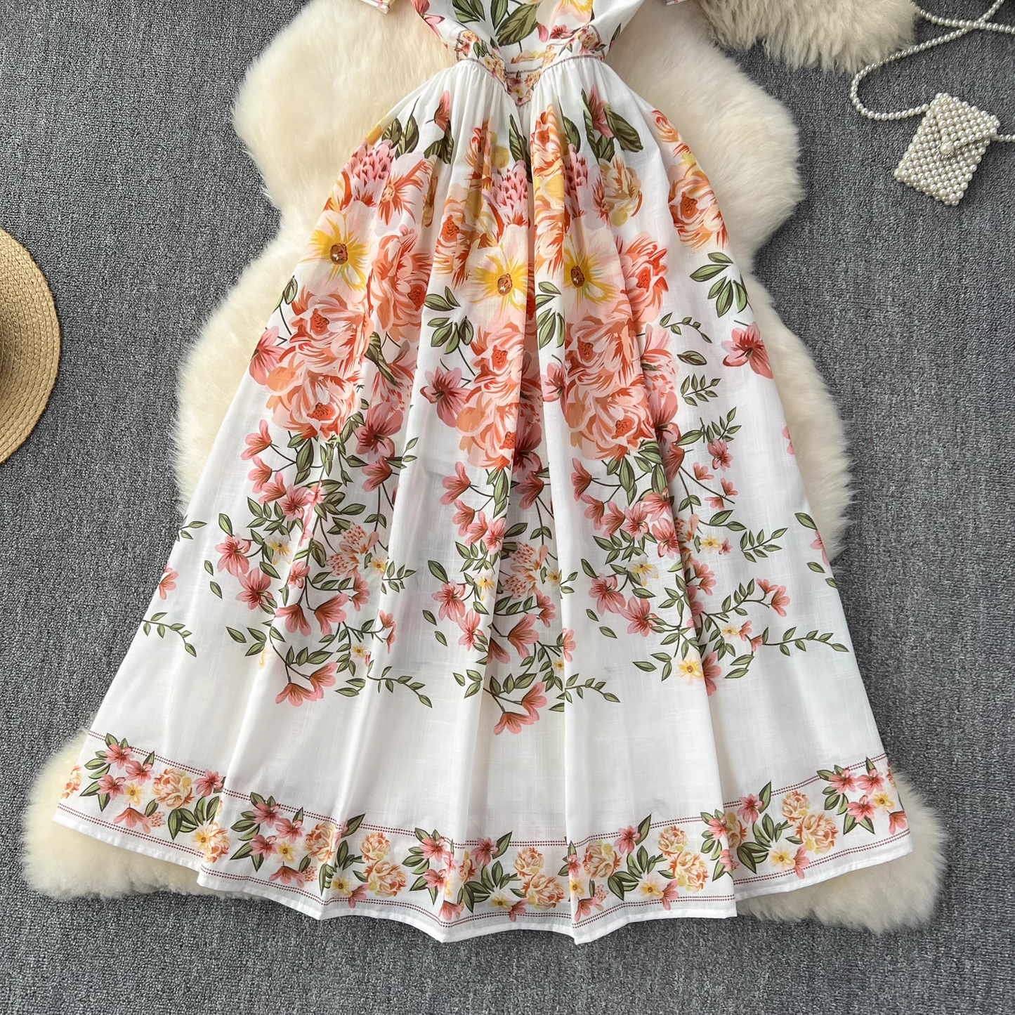 Summer new style French retro palace style printed dress YM1119