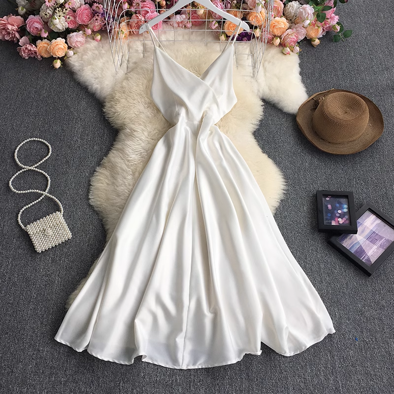 A-line V Neck Pure Color Dress  YM528