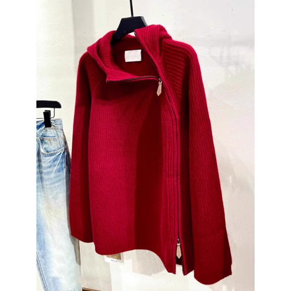 New Red Loose Lazy Turtleneck Sweater YM1876