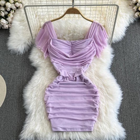 Square neck short mesh bodycon dress YM902