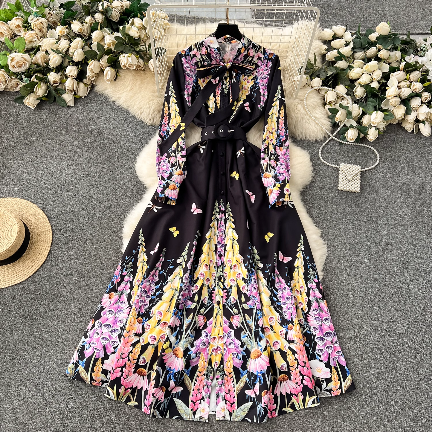 Retro palace style long printed elegant dress  YM1169