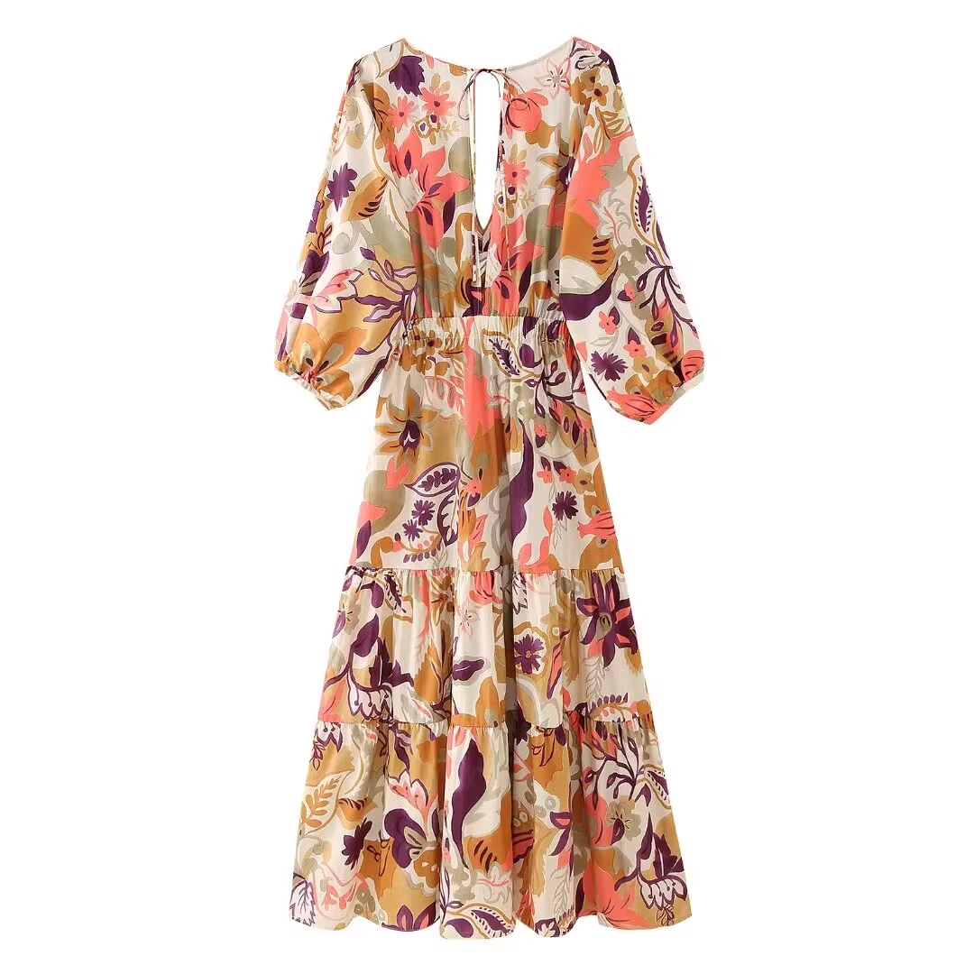 Fashion V-neck printed dress YM1571