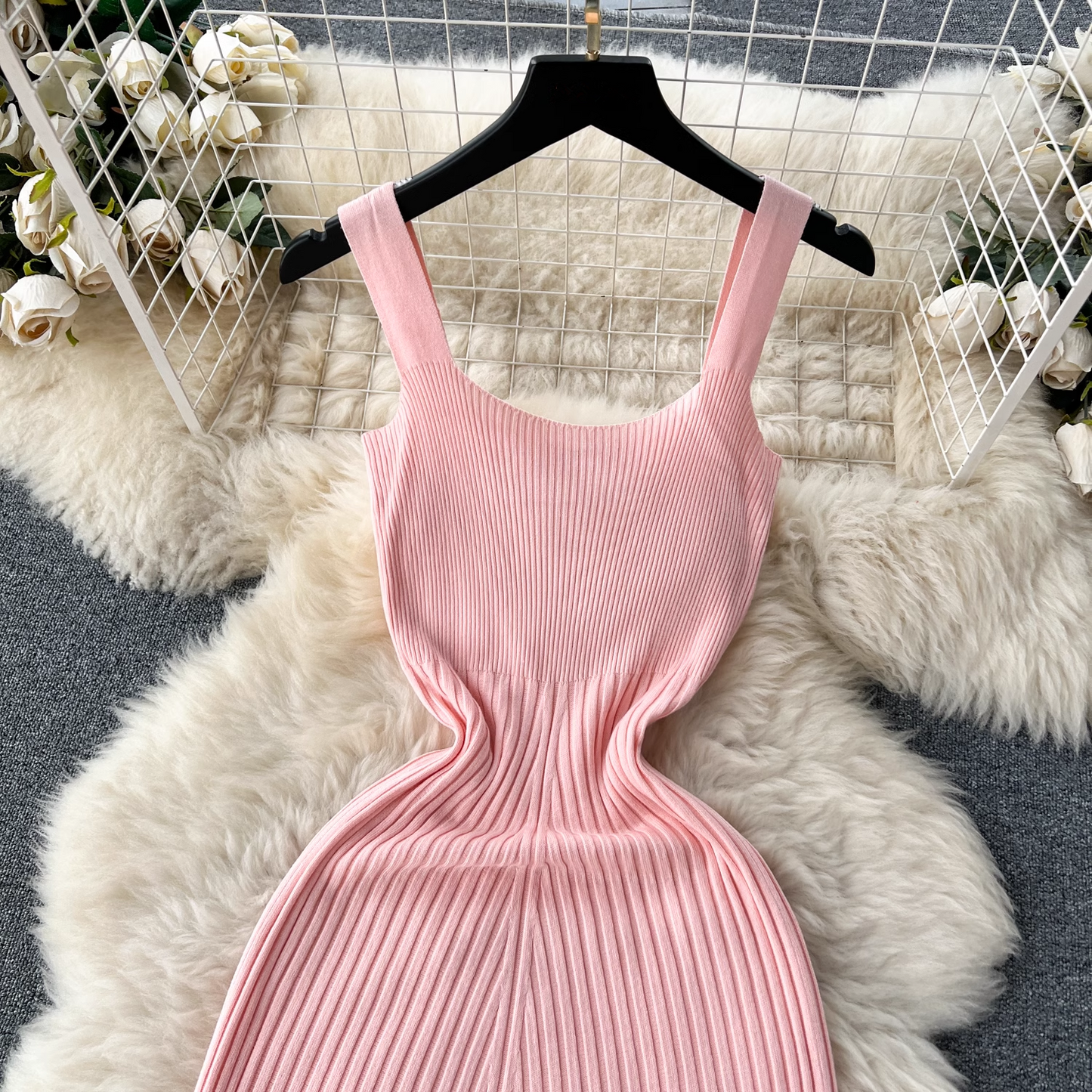 Retro knitted suspender dress women's casual dress YM311