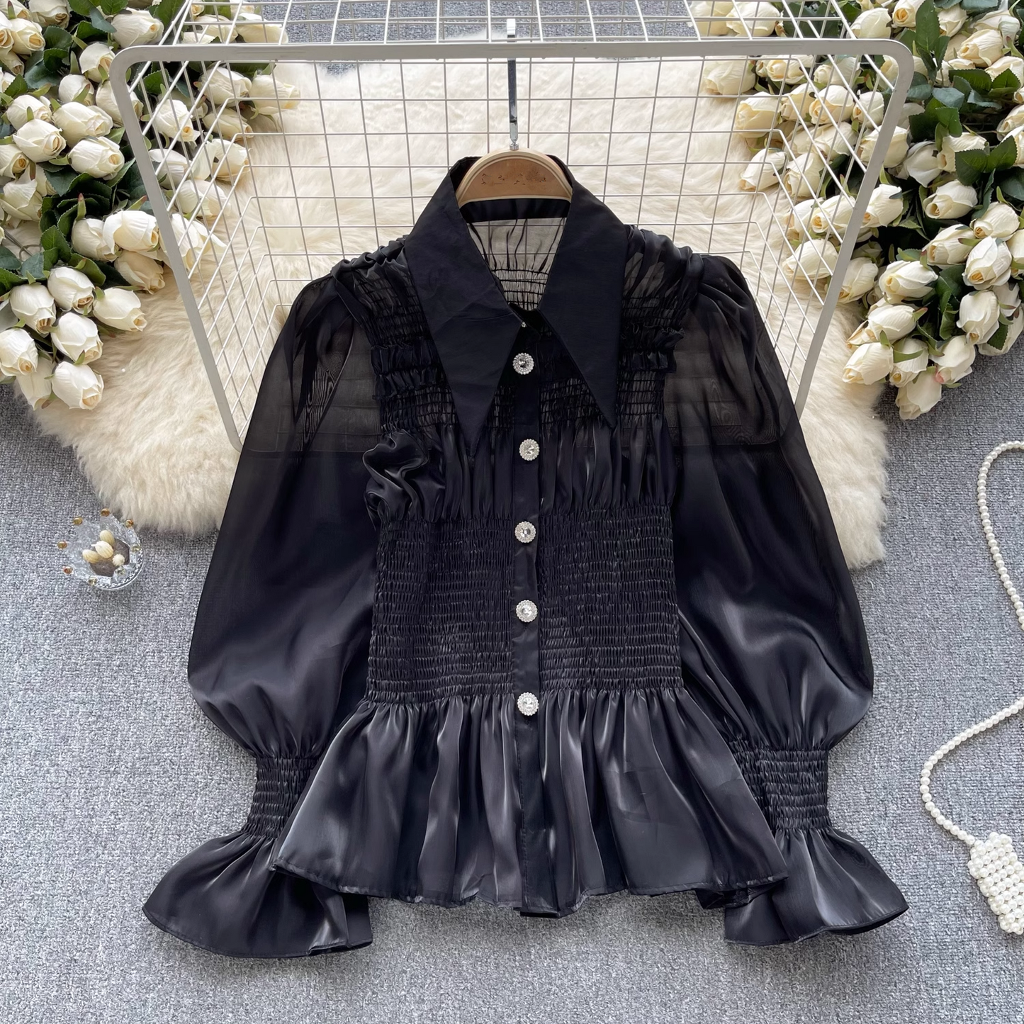 Women's short ruffled puff sleeve blouses YM567