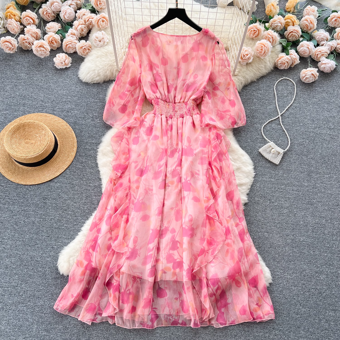 women's summer floral chiffon dress YM304