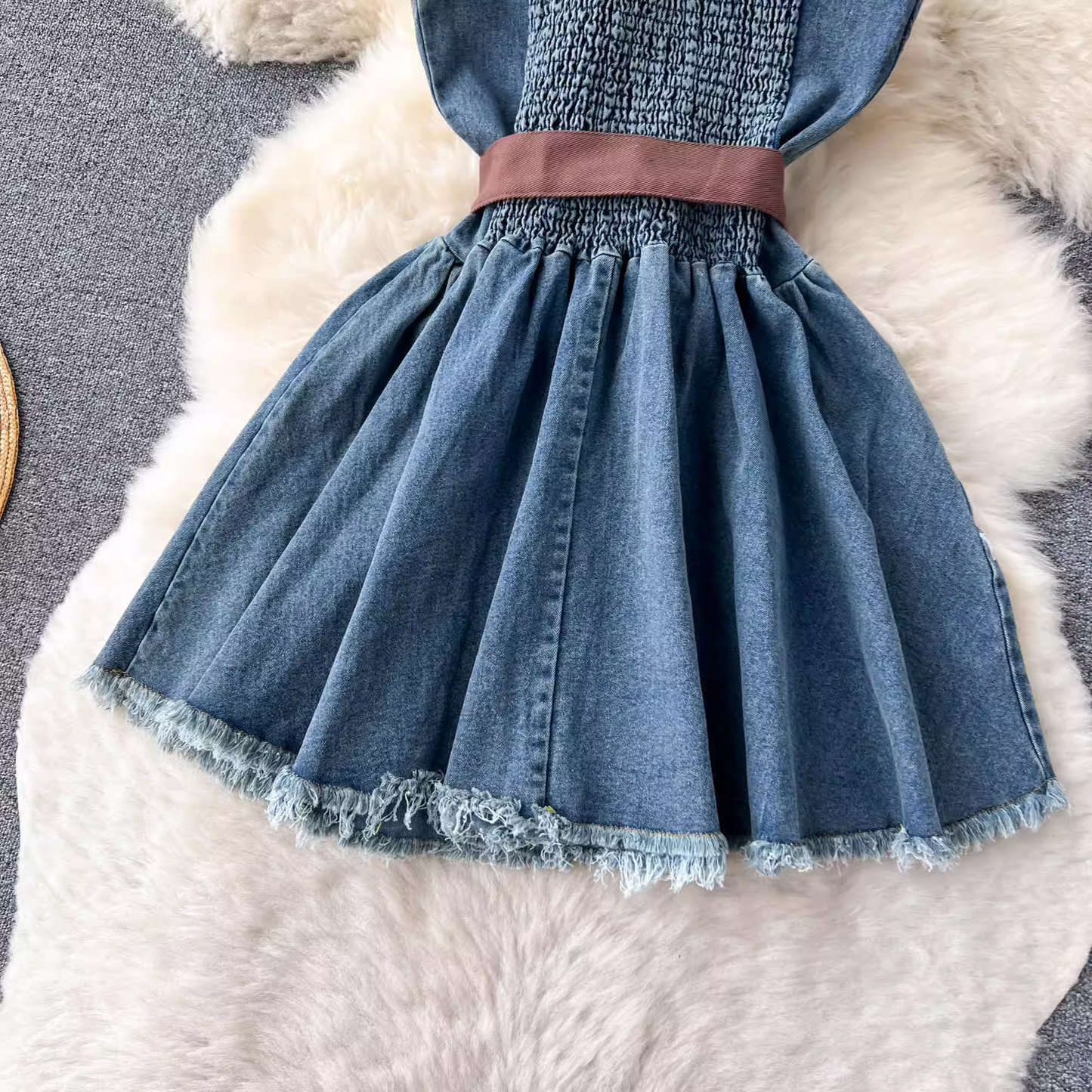 Retro Temperament Bandage Design Denim Dress ,YM108