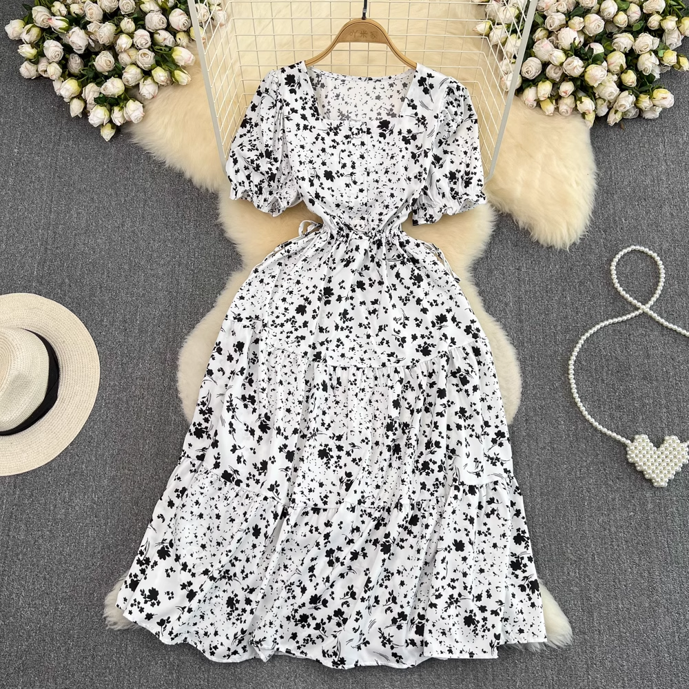 Square collar puff sleeve summer new fluffy princess dress, YM246