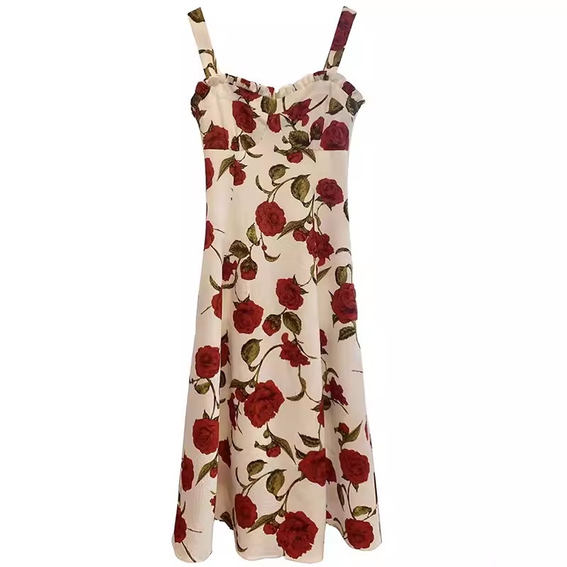 women's spring rose suspender dress  YM1507