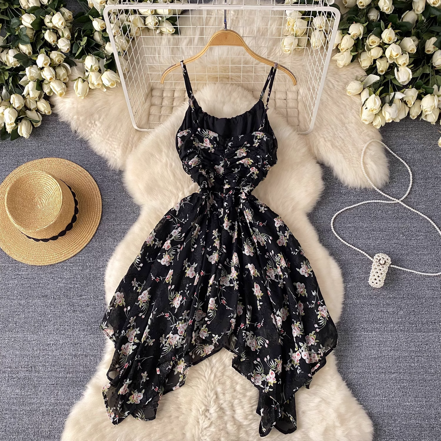 Floral suspender dress YM1075