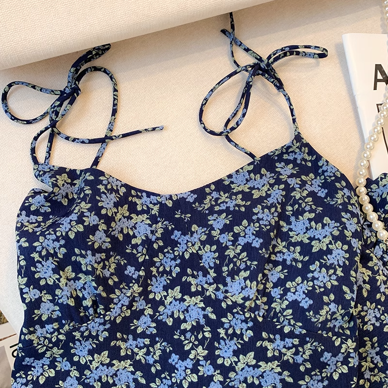 floral suspender A-line short dress  YM469