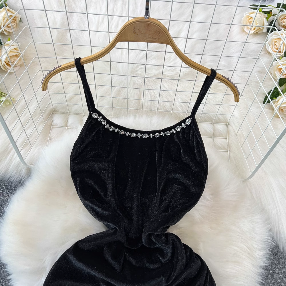 Black velvet suspender dress YM907