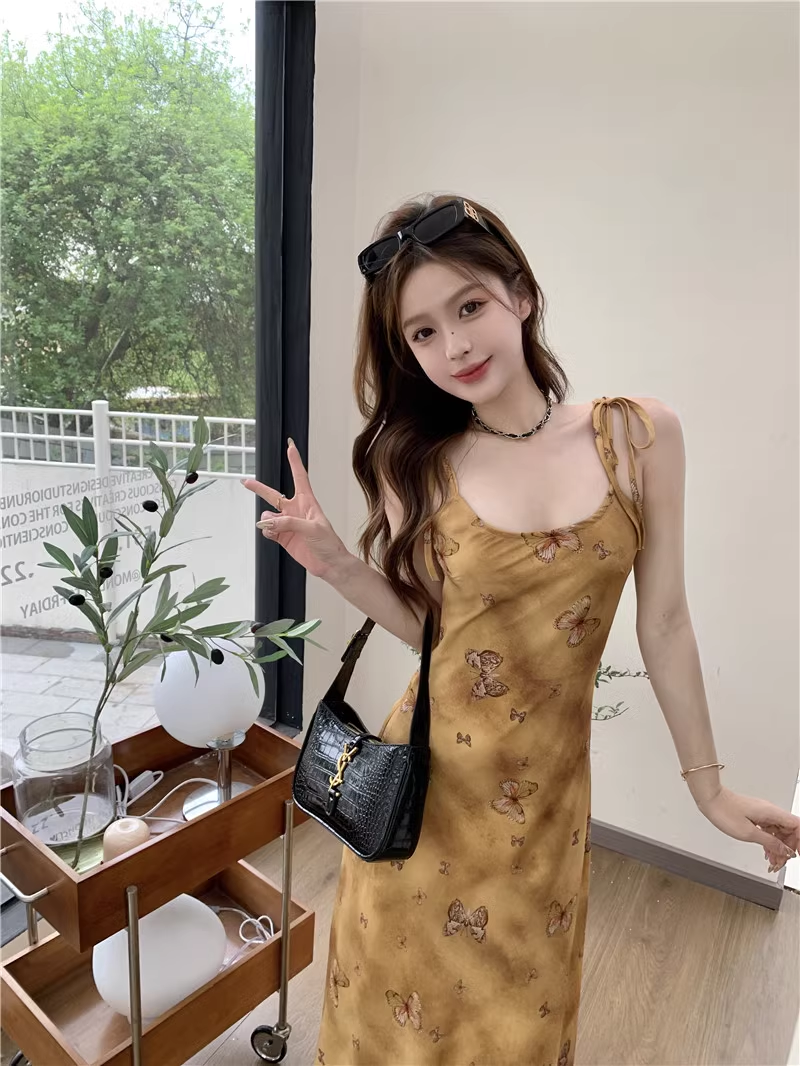 women's summer oil painting printed suspender dress YM1181