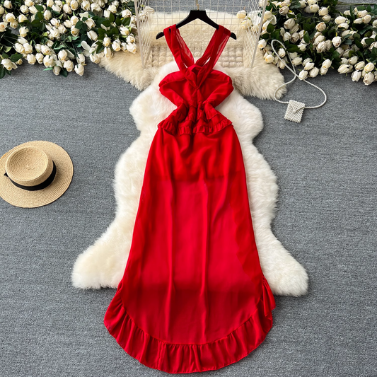 women's summer red dress YM1099