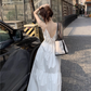 A-line V Neck White Dress  YM1167