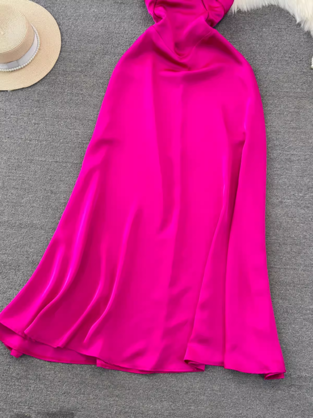 Hot Pink A-line Simple Dress  YM998