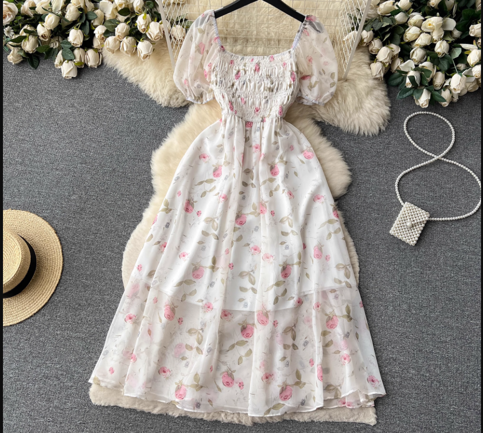 women's summer floral chiffon dress,YM120