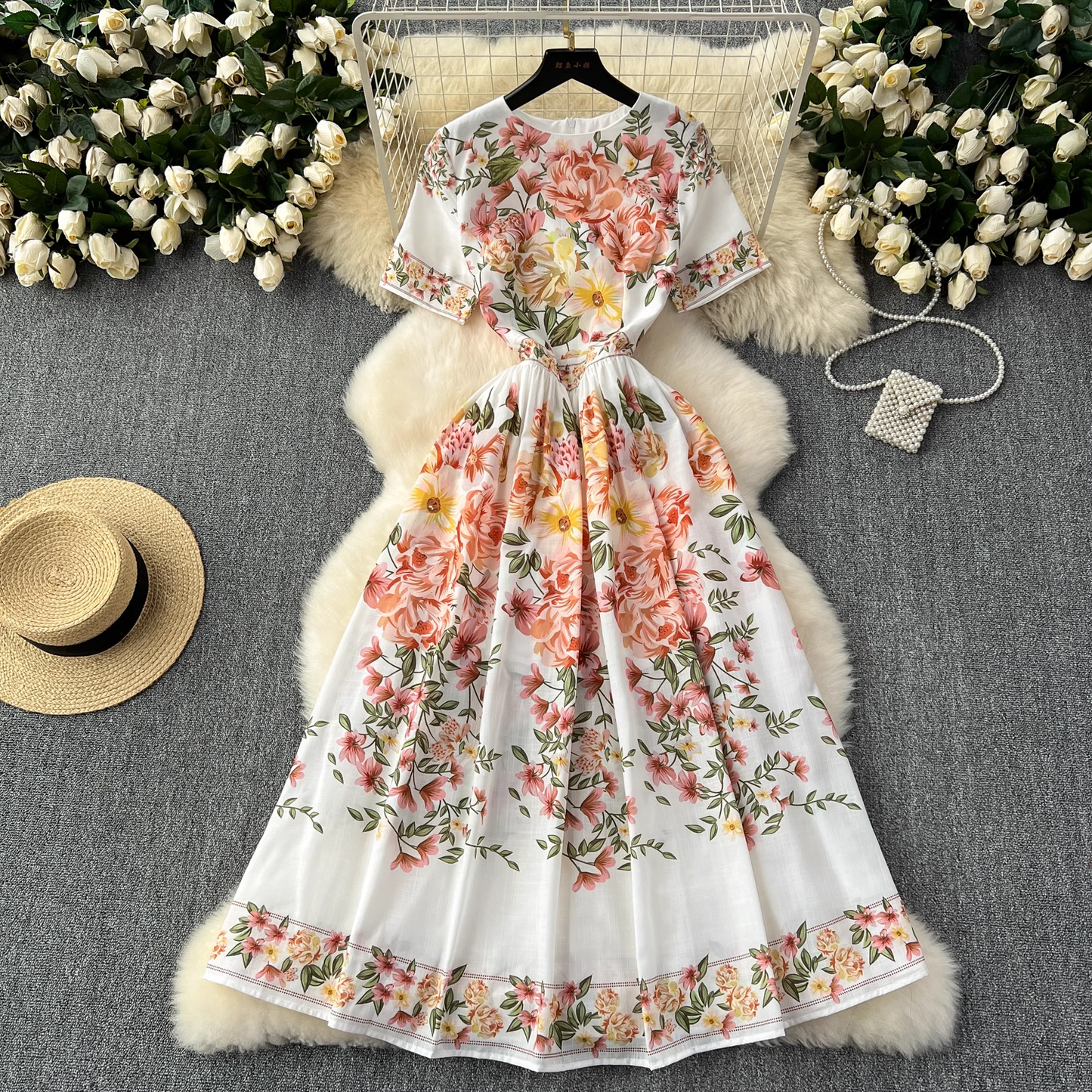 Summer new style French retro palace style printed elegant dress  YM1105