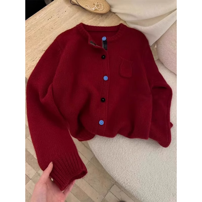 Women's retro red cardigan sweater coat YM1873