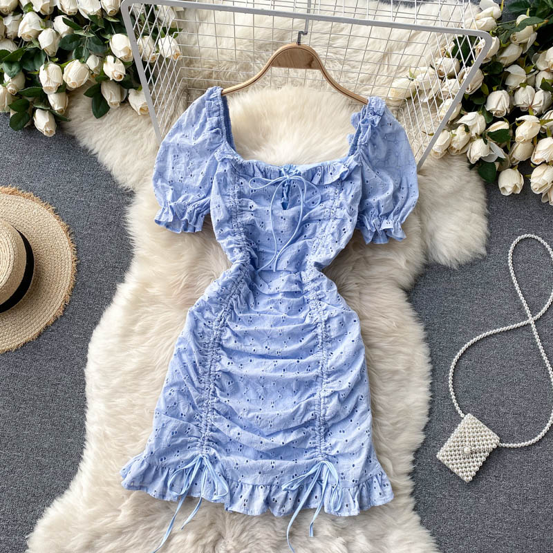 Sweet A line short sleeves summer dress lace dress, YM75