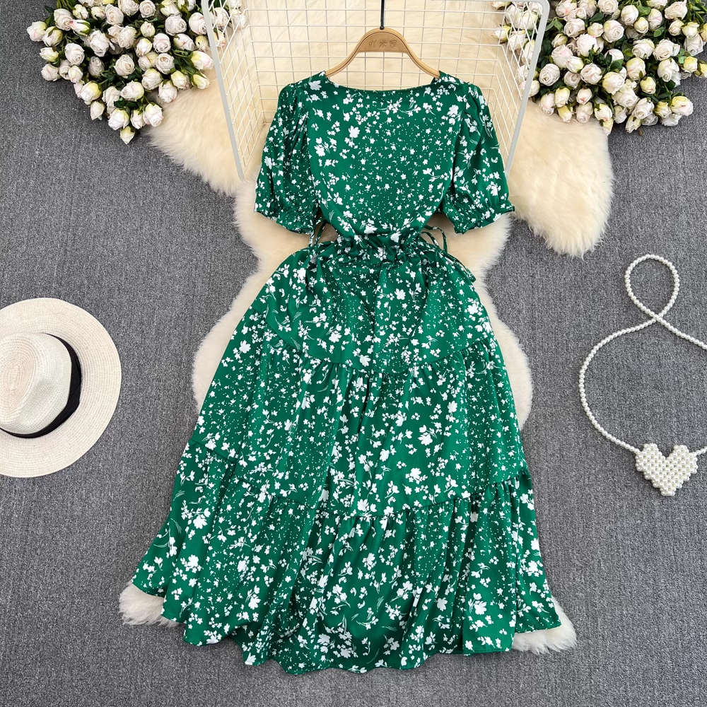 Square collar puff sleeve summer new fluffy princess dress, YM246