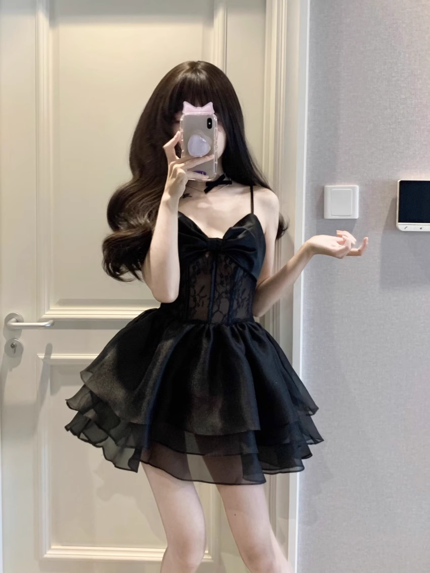 A-line black tulle dress  YM785