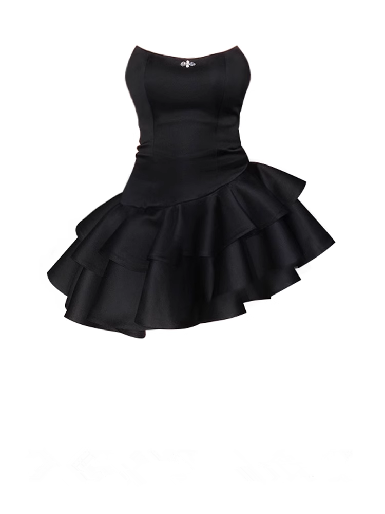 women's black irregular puffy dress YM728