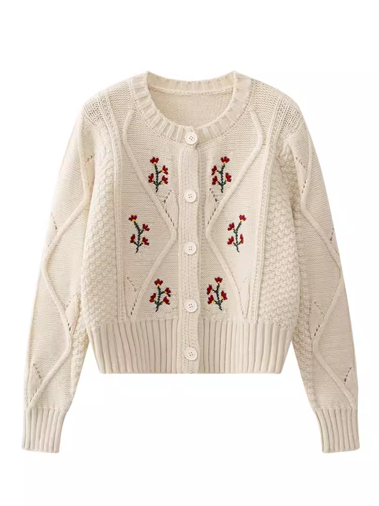 Twist embroidered knitted cardigan for women YM644