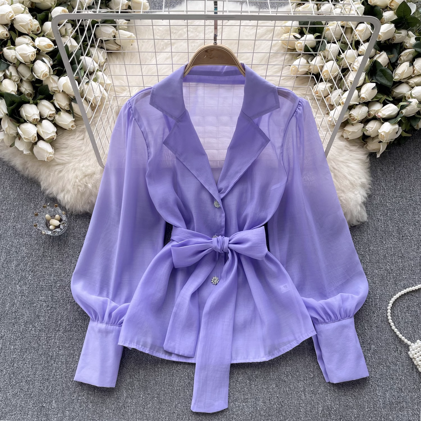 women's autumn retro puff sleeve lapel blouses YM454