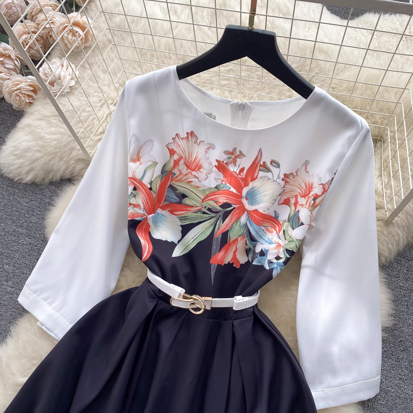 women's summer printed five quarter sleeve dress YM331