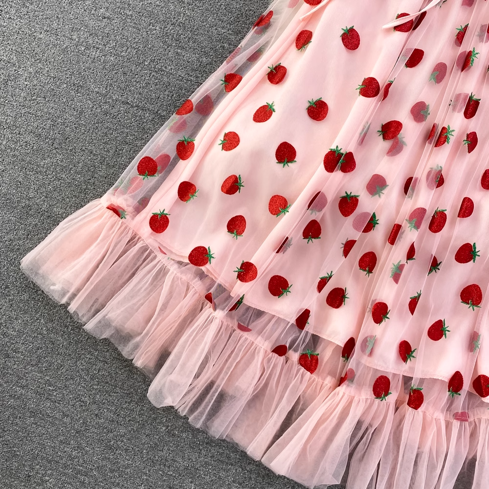 Strawberry V Neck Tulle Summer Dress ,YM222