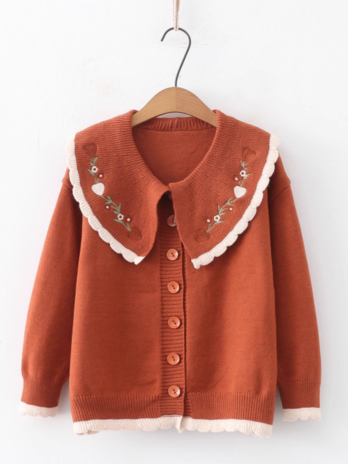 Lace big doll collar embroidered sweater women's autumn and winter knitted cardigan jacket YM779