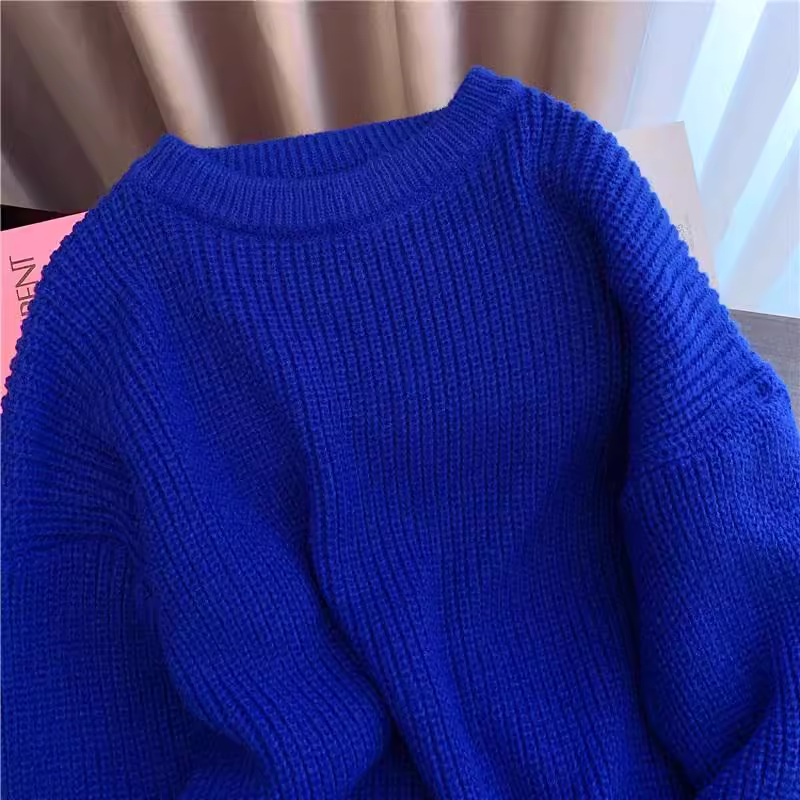 Casual simple blue thickened sweater YM864