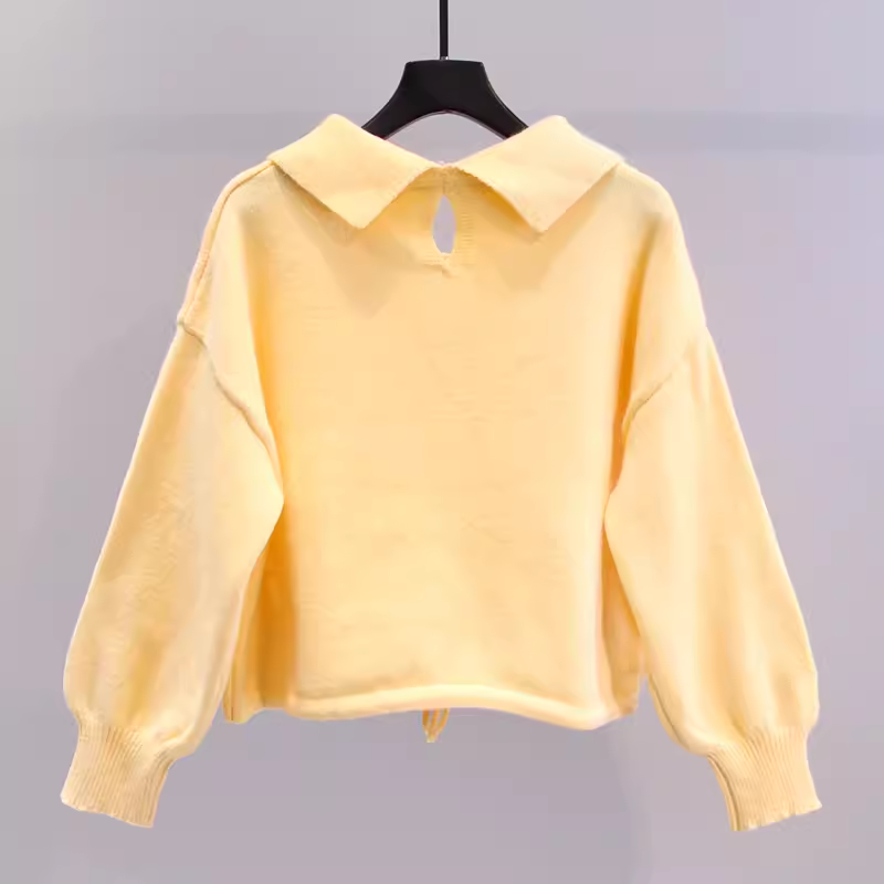 Baby doll collar three-dimensional flower sweater YM672