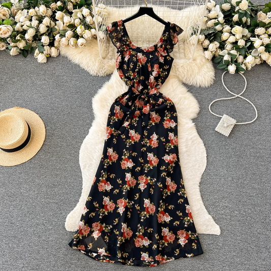 women's summer retro floral suspender dress YM321