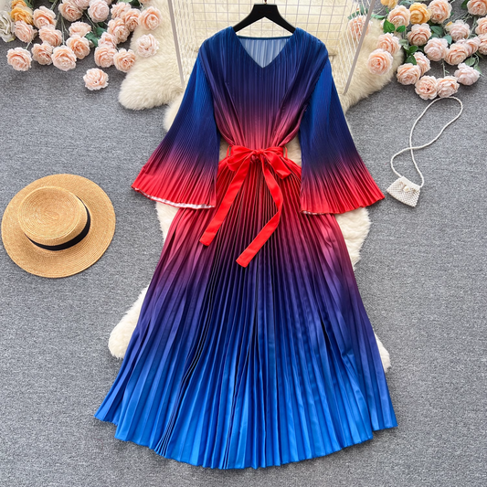 women's gradient color round neck long sleeve dress YM322