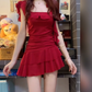 Red Dress For Women New Irregular Ruffled Short Dress YM1801