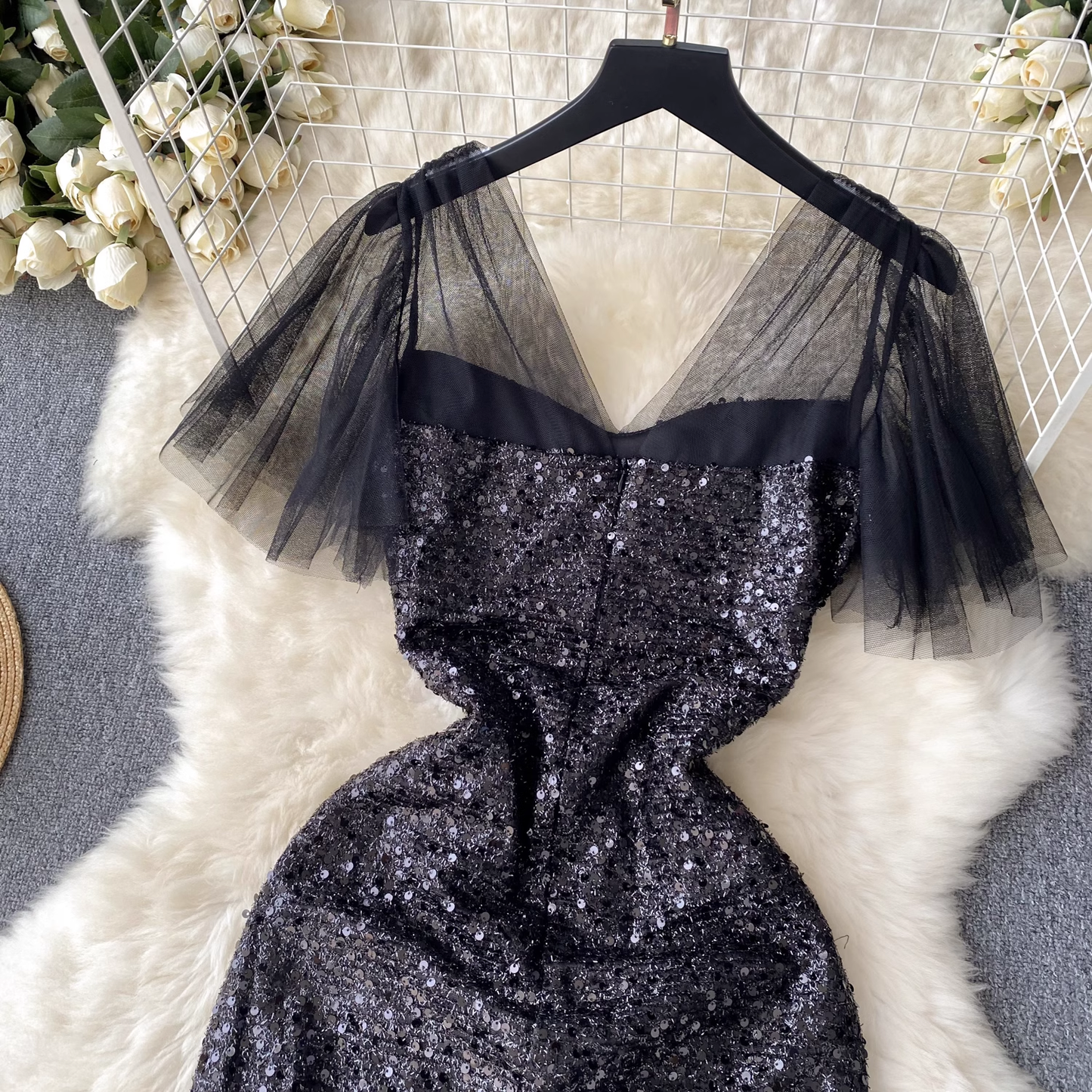 Sexy Black Sequins Dress ,YM157