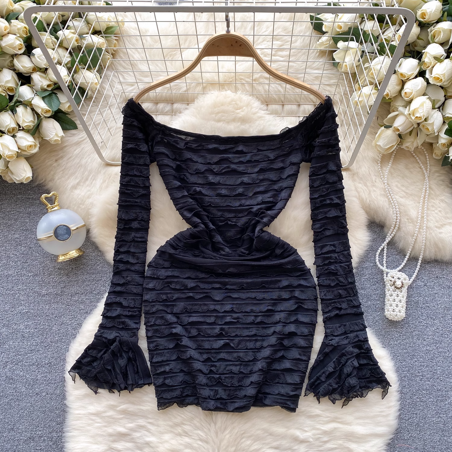 Black Long Sleeves Bodycon Dress YM805