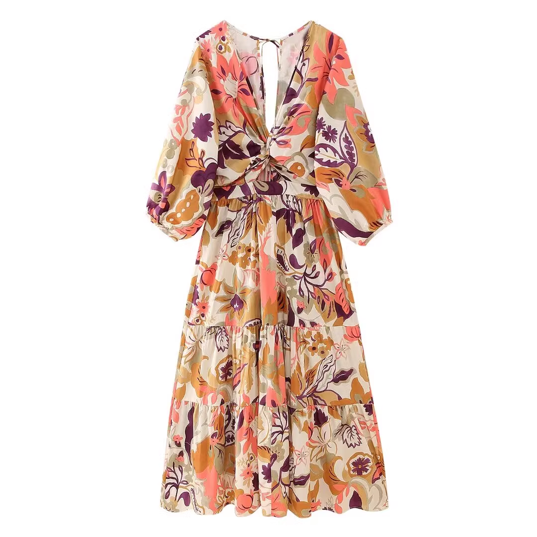 Fashion V-neck printed dress YM1571