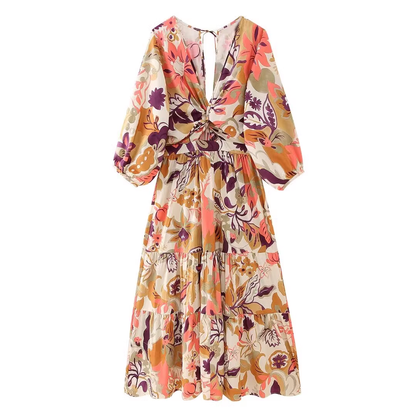 Fashion V-neck printed summer dress YM1571