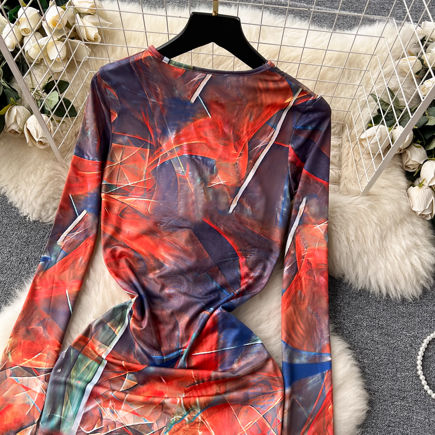 Long-sleeve tie-dye print Maxi Dress YM407