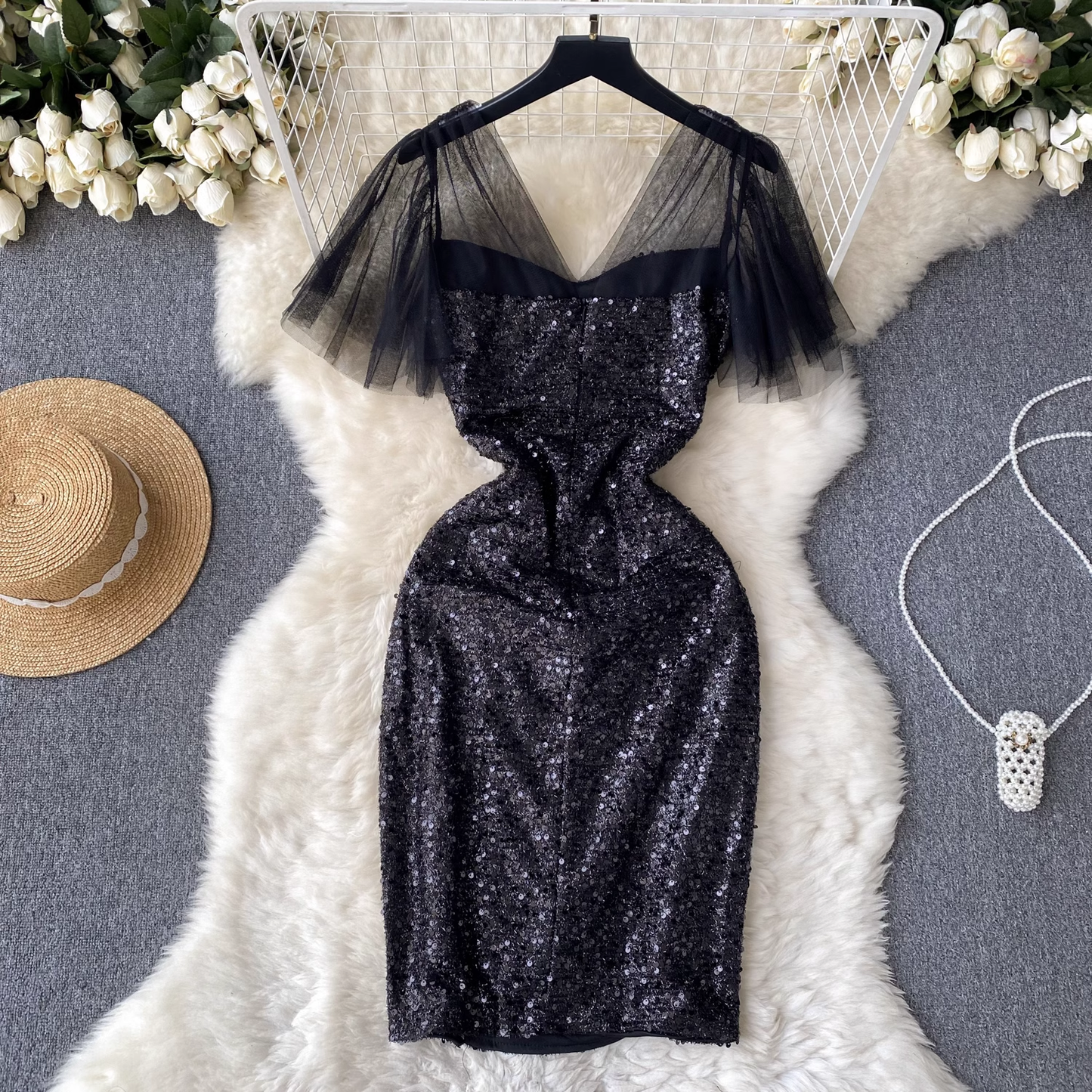 Sexy Black Sequins Dress ,YM157