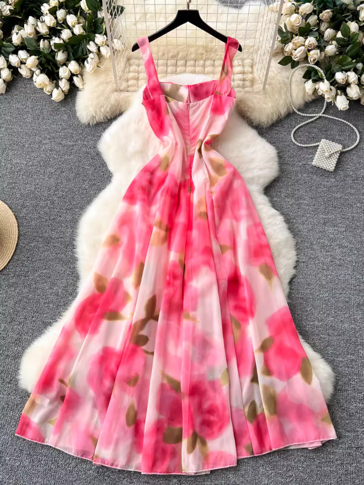 Women's seaside holiday dress with rose print  YM1470