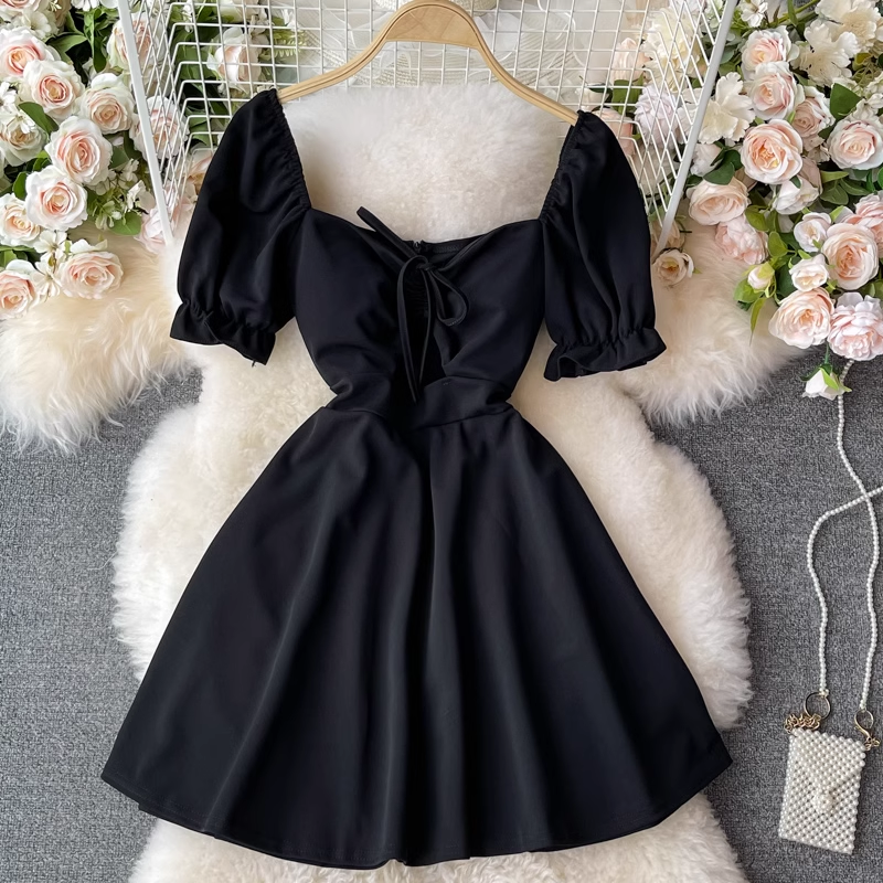 Cute A-line Pure Color Dress ,YM183