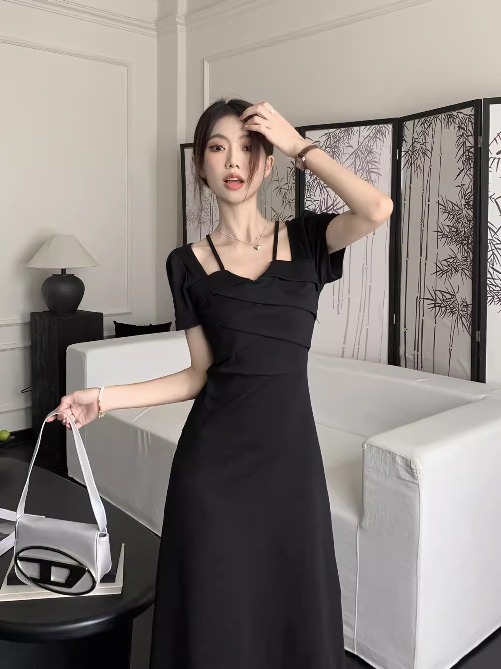 Black Short Sleeves Dress  YM1529