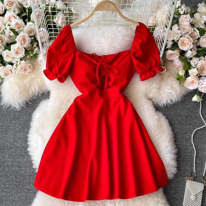 Cute A-line Pure Color Dress ,YM183