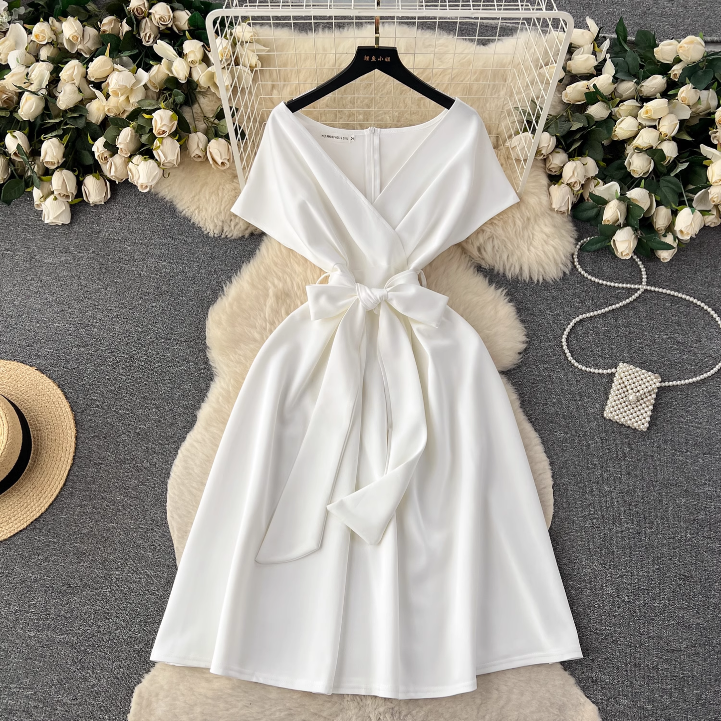 Summer bow tie waist chic dress YM491