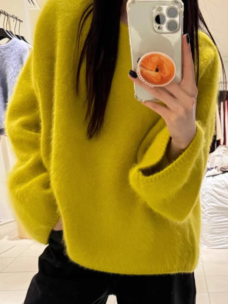 Women's yellow loose knit sweater YM1891